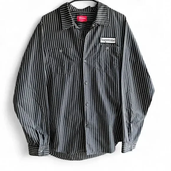 トップス Supreme Pinstripe Shirt Supreme Pinstripe Button-Up Shirt – Black/White, Size L